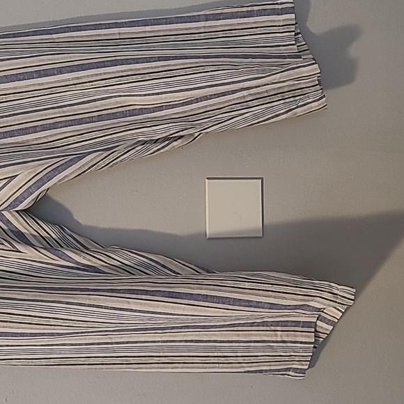 Women's 24W Petite striped Linen blend pull-on wide leg pants beach boho casual - Picture 4 of 15